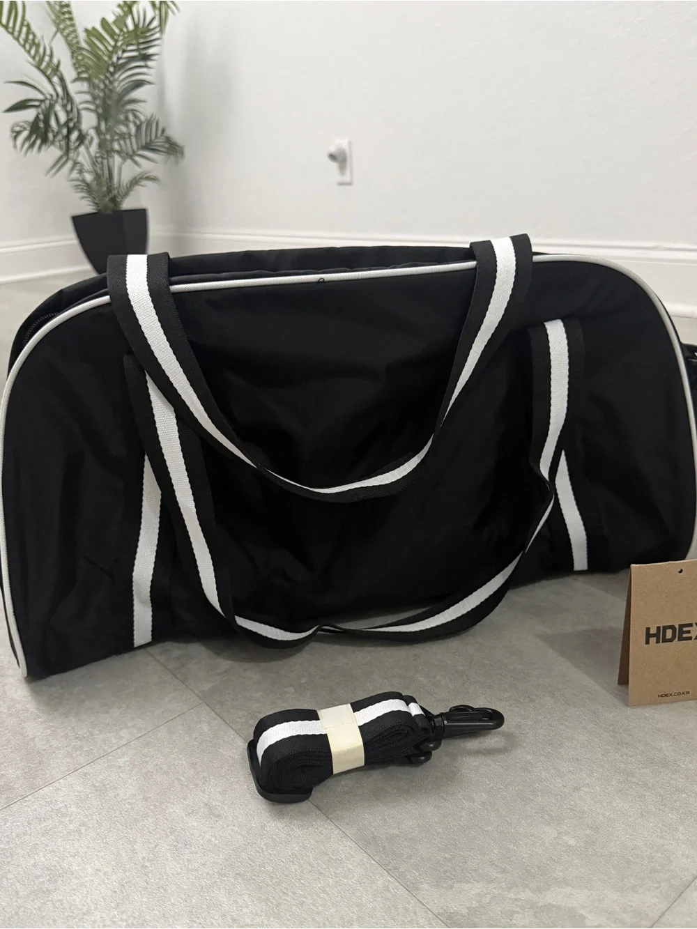HDEX Black Duffel Bag with White Straps